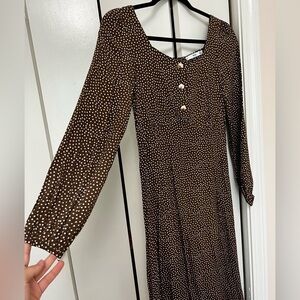 Brown Polka Dot Midi Dress